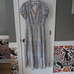 Chic Blue and Orange Patterned Maxi Dress